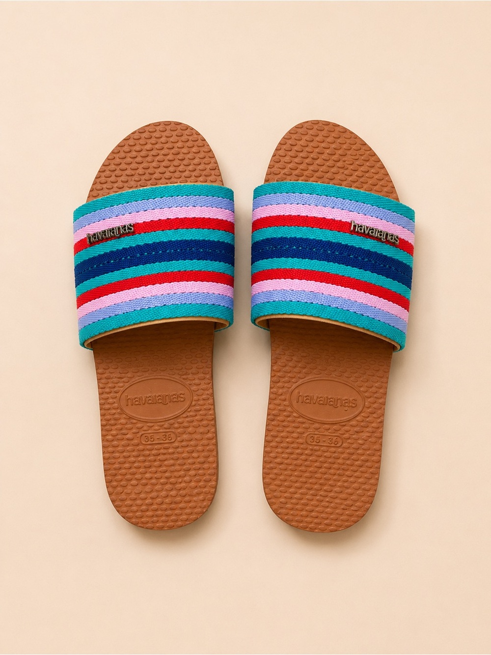 Havaianas Brown Footbed Multicolor Striped Slide Sandals - Picture 4 of 6